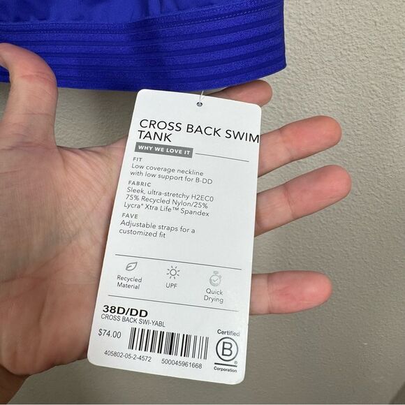 Athleta Cross Back Tank Blousy Swim Suit Top Tankini Caspian Blue 38D To 38DD - Picture 7 of 9
